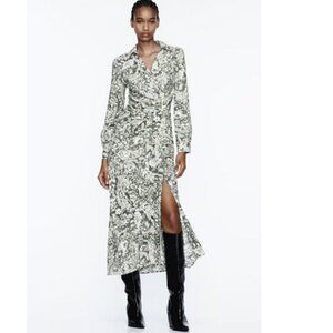 Zara Ruched Printed Midi Dress, NWOT, L